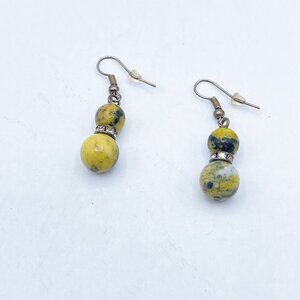 Handmade Yellow & Black Beaded Drop Earrings With 925 Sterling Silver Hooks